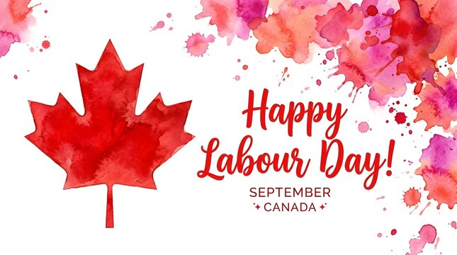 Happy labour day canada watercolor maple leaf illustration for september holiday greetings celebrations