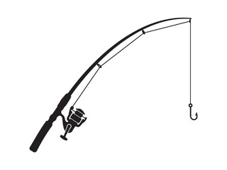 Fototapeta premium Fishing rod with reel and hook cast in gentle curve during outdoor recreation Isolated on white background