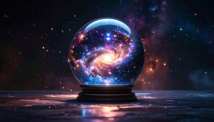 Cosmic galaxy in a crystal ball digital art of space and stars