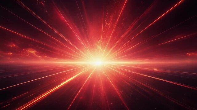Bright red and yellow light rays radiating from a central glowing source
