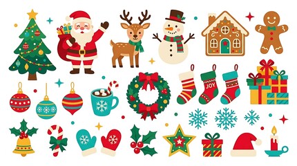 Fototapeta premium Christmas holiday icons and ornaments collection