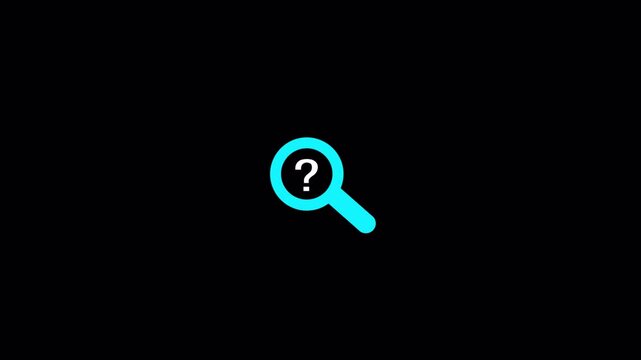 Magnifying Glass and Question Mark Icon Animation on Transparent Background for Search inquiry and problem solving concept  .Magnifying Glass Searching Question Mark Animation in 4K with Alpha Channel
