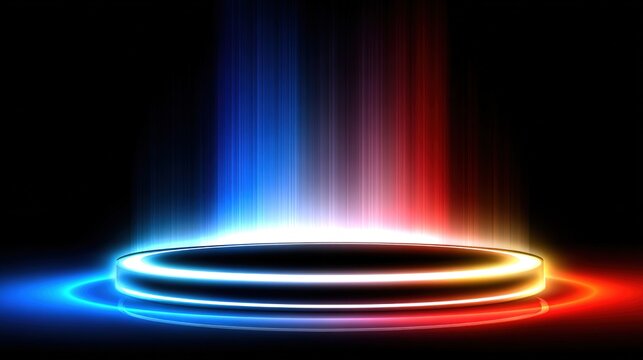 Futuristic sci-fi background featuring circular stage with glowing concentric circles and matrix-like character rain
