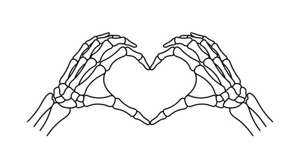 Happy Holloween day 2026 Skeleton hands heart shape, bone gesture, love symbol, black line art isolated on White Background flat vector eps silhouette © LAIJU 
