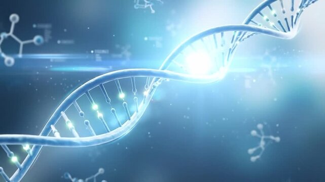3d dna molecule medical background glowing blue light science research concept abstract structure genetic helix biology laboratory chemistry biotechnology health microscopic spiral atom cell