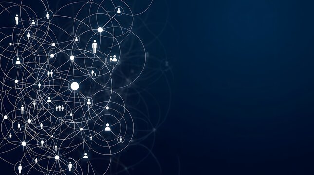 Labour day network celebrating workers with connected people illustration on dark blue background