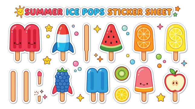 Colorful Ice Pop Sticker Illustrations.