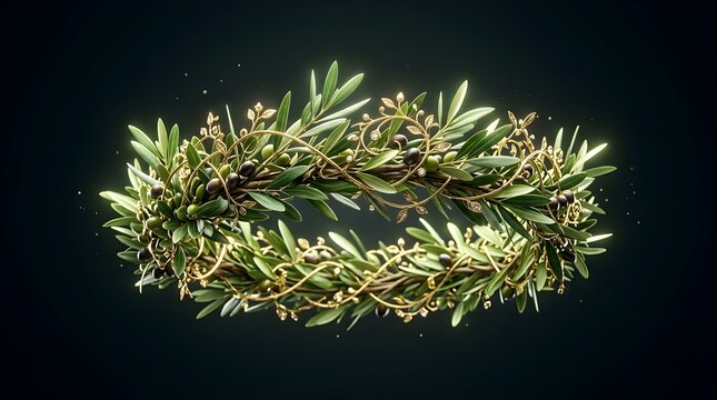 Floating olive branch crown with intertwined vines in a dark cinematic style