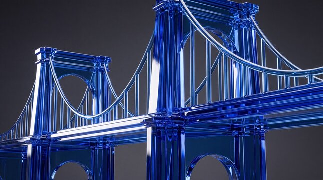 Blue glass suspension bridge model architectural concept