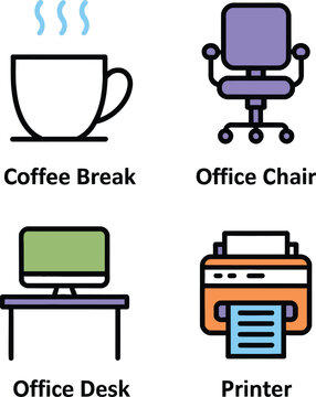 Office workplace equipment symbols for professional business environments.