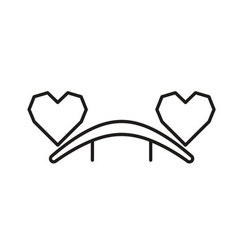 A simple line drawing icon of two hearts on a bridge