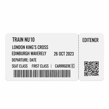 London King Cross to Edinburgh Waverely First Class Train Ticket Template