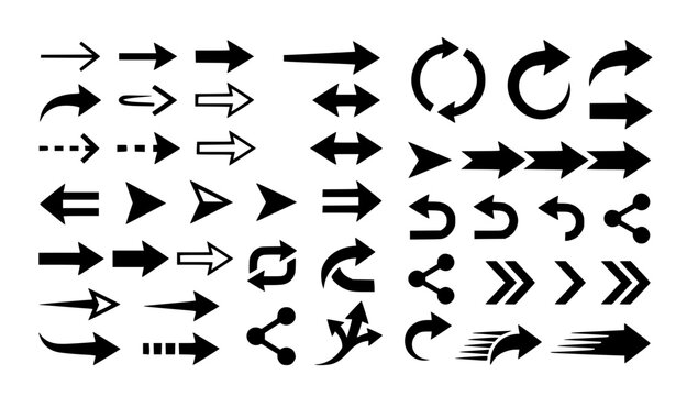 Editable Black Arrow Icons Collection with Direction Navigation Pointer Symbols Minimal Vector Illustration Pack