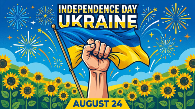 Ukraine Independence Day Celebration Vector Illustration with Flag