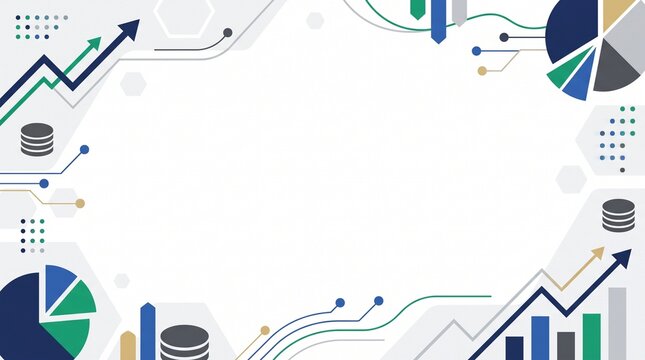 Dynamic business data visualization background with upward trending graphs, financial charts, and technology elements, ideal for presentations and reports