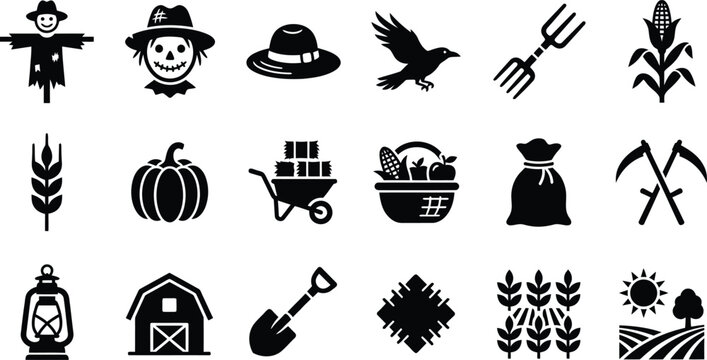 Farm and harvest icons set illustration