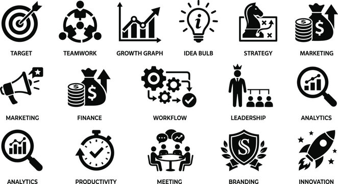 Business concept icons set flat design