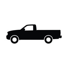 Obraz premium Simple black pickup truck silhouette vector flat illustration design.
