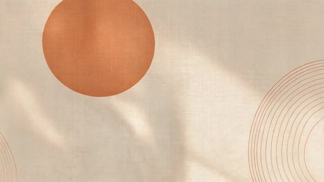 Minimalist beige background with abstract orange circles and lines