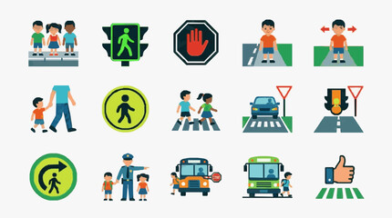 Fototapeta premium Street Safety Icons for Pedestrian Awareness.