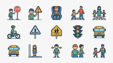 Fototapeta premium Street Safety Icons for Pedestrian Awareness.