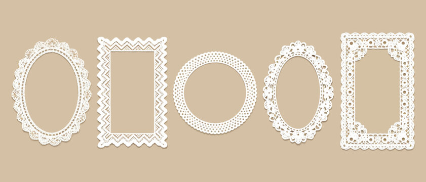 Set of Elegant Vintage Lace Frame Borders for Decorative Invitations and Ornate Photo Displays