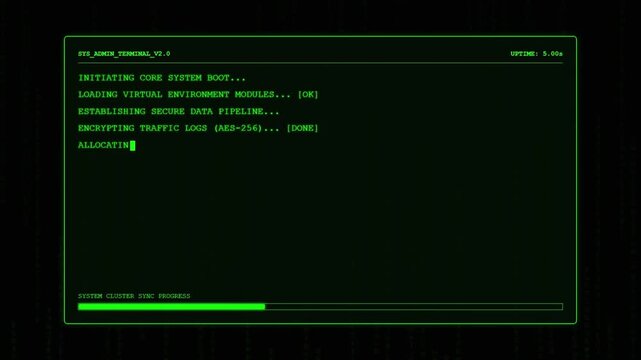 Terminal Boot Sequence System Loading Command Line Interface Animation.