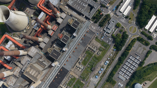 Aerial view of Kraftwerk Neurath in Germany with battery storage infrastructure supporting electricity storage, grid balancing and reliable power supply.