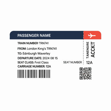First Class Train Ticket Template London to Edinburgh Travel Boarding Pass Vector