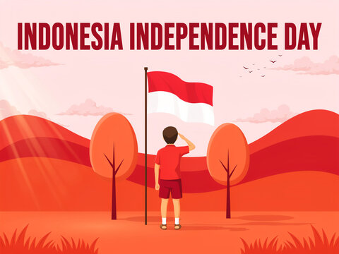 Child saluting indonesian national flag for independence day celebration with indonesia independence saluting national patriotism celebration landscape tradition