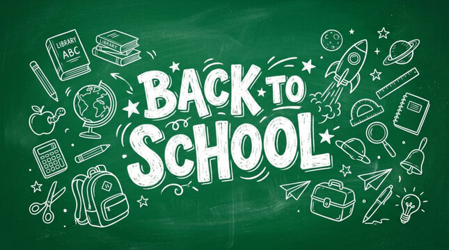 Back to School Chalkboard Illustration with Educational Icons