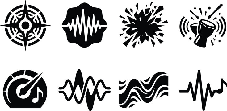 Abstract Sound and Music Icons Set with Audio Waveforms Rhythm and Noise Vector Collection