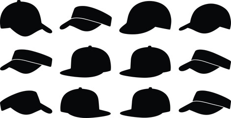 Fototapeta premium Baseball Cap and Visor Hat Silhouette Icons Set with Casual Headwear Vector Collection