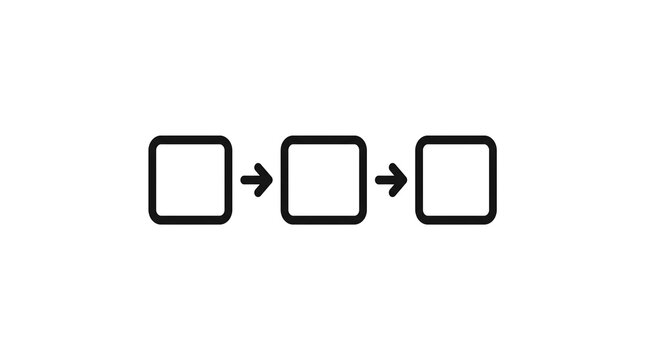 Three Step Process Flow Shrinking Squares with Arrows Line Art Illustration Data Pipeline Workflow