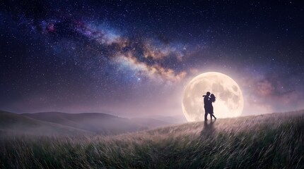 Fototapeta premium Cosmic Wedding Romance - Intimate Embrace Under the Stars