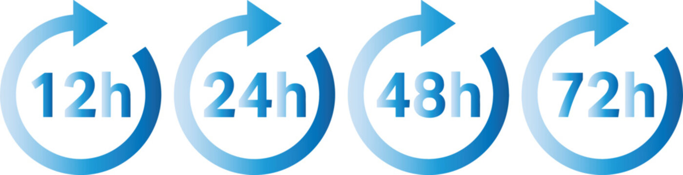 Four circular arrows showing time durations of 12h 24h 48h and 72h against white background