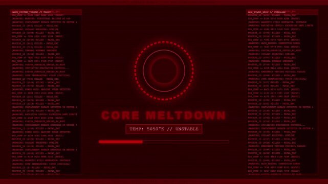 Core Meltdown Nuclear Reactor Failure Critical System Warning Animation.