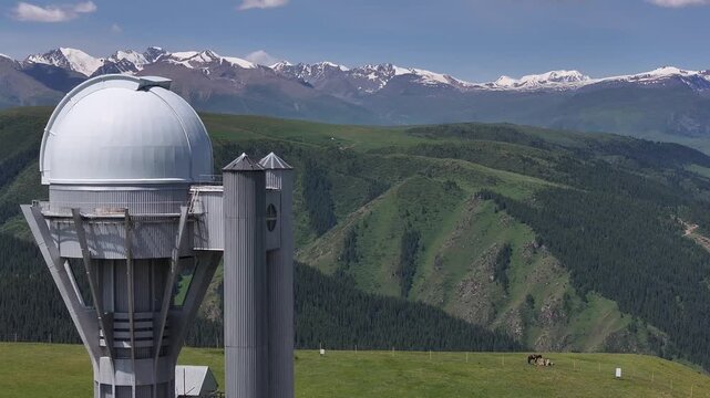 An observatory on the picturesque Asy Plateau near the city of Almaty in southeastern Kazakhstan on a summer day.