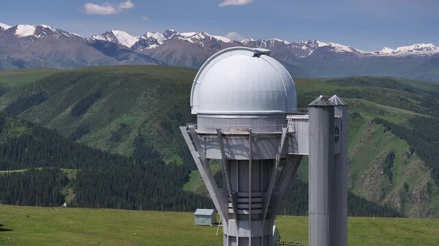 An observatory on the picturesque Asy Plateau near the city of Almaty in southeastern Kazakhstan on a summer day.