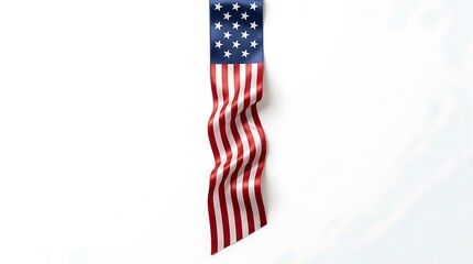 Obraz premium Realistic Waving American Flag Ribbon with Stars and Stripes Isolated on White Background