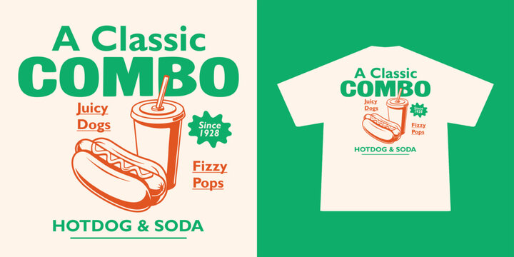 Retro illustration of hotdog Graphic Design for T shirt streetwear and urban style	