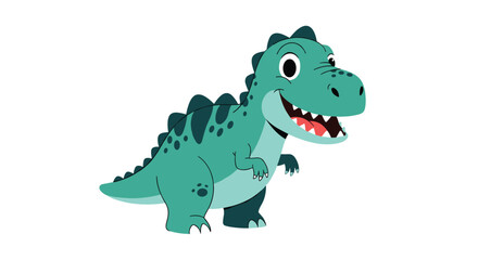 Fototapeta premium Happy green dinosaur with a large smile and bright eyes standing in a friendly pose in a clean and simple vector illustration.