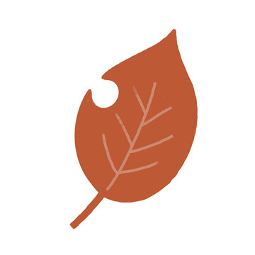 Reddish Brown Leaf with Insect Holes Illustration for Autumn