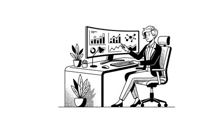 Fototapeta premium Businesswoman Analyzing Financial Data on Computer Screen with Charts and Graphs