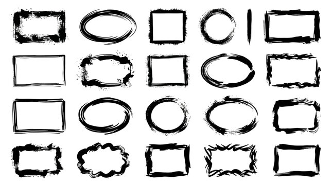 Various shapes and frames are scattered across a plain surface.
