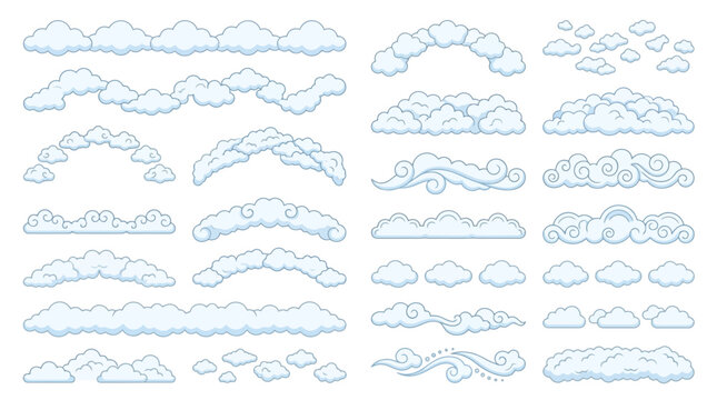 Various cloud types illustrated in different shapes and sizes on a white background