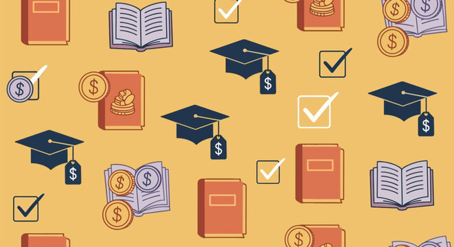 Education and tuition cost pattern with books and graduation caps