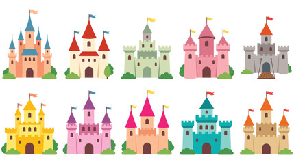 Colorful cartoon castles for fairytale fantasy. © MDTAZBIRHOSSAIN