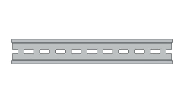 An illustration of a gray metal track with oval holes on a white background