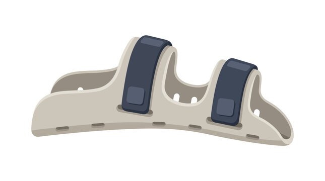 The beige plastic holder with two dark blue straps is shown on a white background